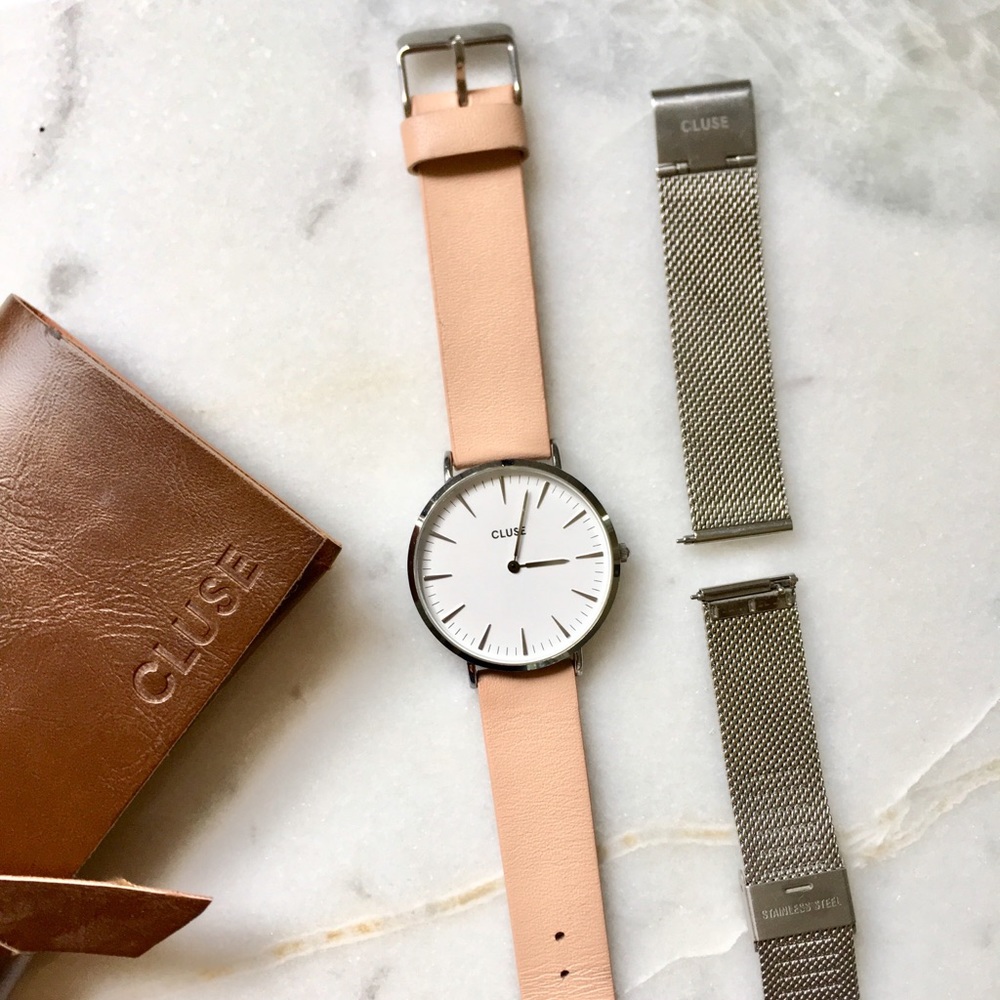 CLUSE watch silver bracelet band and leather band